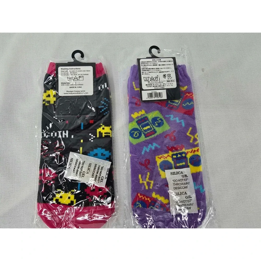 Okutani Retro Arcade Space Invaders Boombox Ankle Socks 2 Pair Set Multicolor